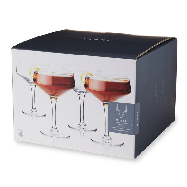 Viski Raye™ Stemmed Angled Crystal Coupe Glasses - Set of 4