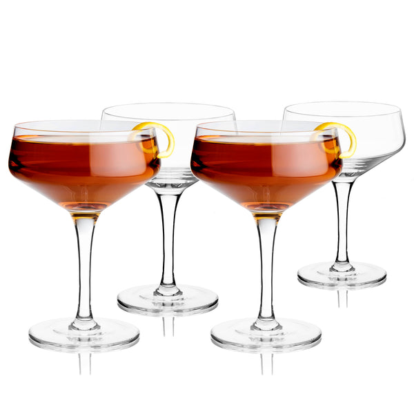 Viski Raye™ Stemmed Angled Crystal Coupe Glasses - Set of 4